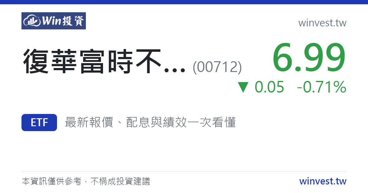 復華富時不動產 (00712) 可以買嗎？最新配息、成分股與報酬率一次看懂 - Win 投資